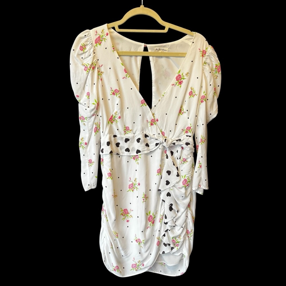 For Love and Lemons Mabel mini dress Small White floral Hearts Polkadots Womens - Picture 2 of 9